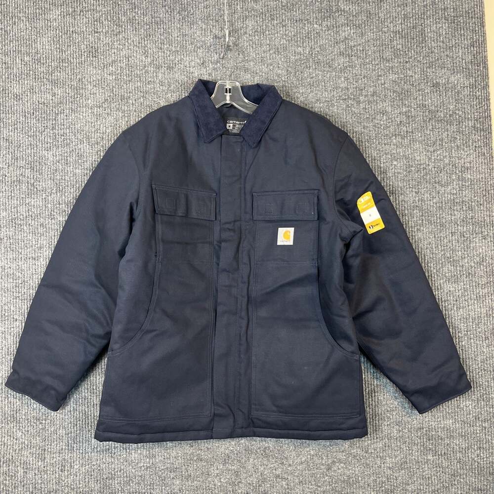 Carhartt Mens Firm Duck Traditional Coat Dark Navy Size Medium Work Wear Zip Up